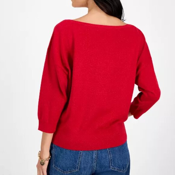 Vertigo Chic and Vibrant Red 1/2 Dolman-Sleeve Boat-Neck Knit Sweater Size S - Picture 7 of 11